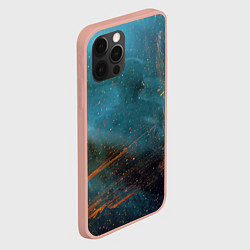Чехол для iPhone 12 Pro Max Абстрактная тёмно-синяя краска с оранжевыми мазкам, цвет: 3D-светло-розовый — фото 2