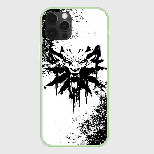 Чехол iPhone 12 Pro Max The Witcher логотип и краска / 3D-Салатовый – фото 1