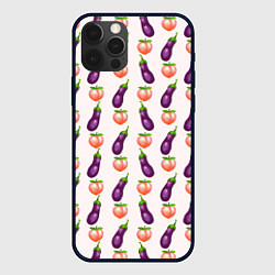 Чехол для iPhone 12 Pro Max Баклажаны и персики паттерн, цвет: 3D-черный