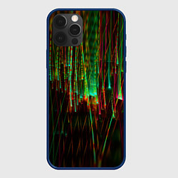 Чехол для iPhone 12 Pro Max Абстрактное множество зелёных неоновых лучей, цвет: 3D-тёмно-синий