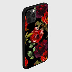 Чехол для iPhone 12 Pro Max Цветы Нарисованные Розы На Чёрном Фоне, цвет: 3D-черный — фото 2