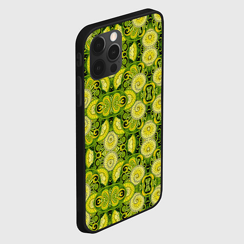 Чехол iPhone 12 Pro Max Зеленые узоры: волны абстракции / 3D-Черный – фото 2