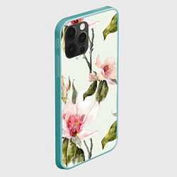 Чехол для iPhone 12 Pro Max Цветы Нарисованные Магнолии, цвет: 3D-мятный — фото 2