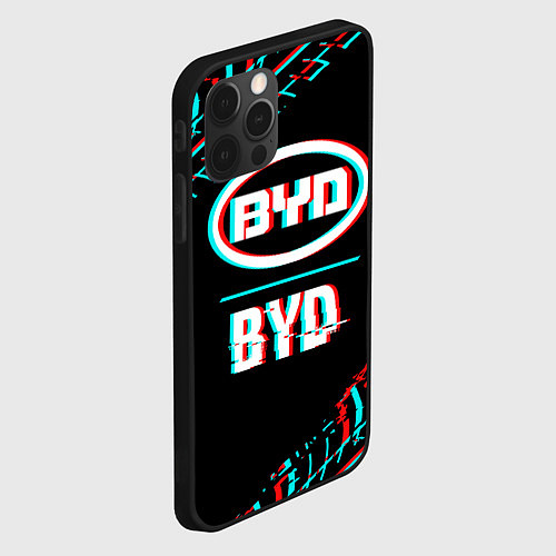 Чехол iPhone 12 Pro Max Значок BYD в стиле glitch на темном фоне / 3D-Черный – фото 2