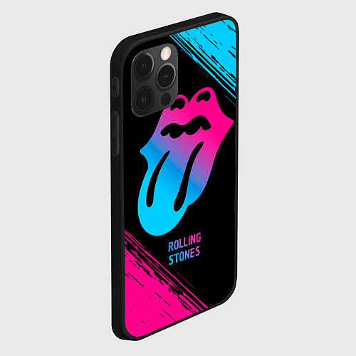 Чехол iPhone 12 Pro Max Rolling Stones - neon gradient / 3D-Черный – фото 2