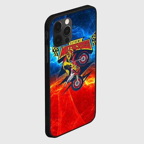 Чехол iPhone 12 Pro Max Extreme motocross: мотоциклист на фоне огня / 3D-Черный – фото 2