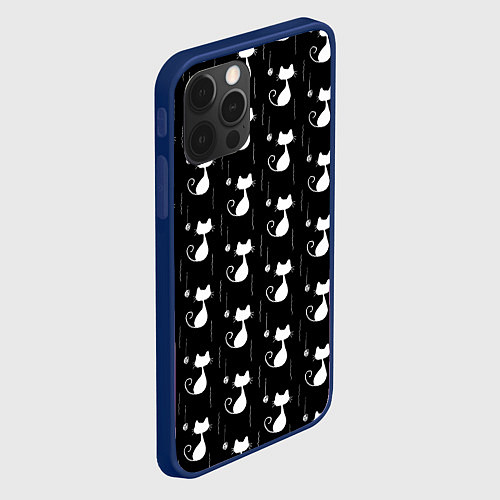 Чехол iPhone 12 Pro Max Чёрные Коты С Клубками Шерсти / 3D-Тёмно-синий – фото 2