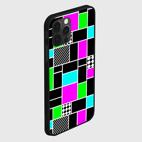Чехол iPhone 12 Pro Max Неоновый геометрический узор на черном / 3D-Черный – фото 2