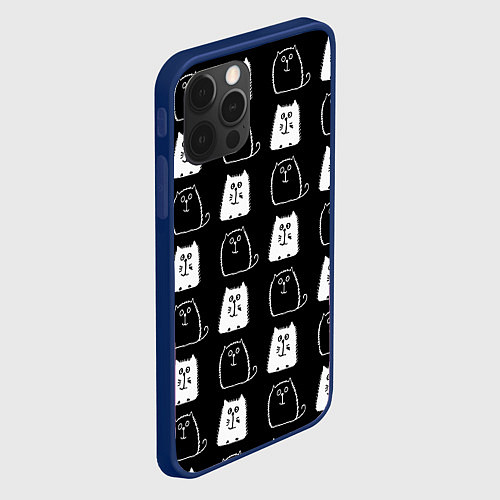 Чехол iPhone 12 Pro Max Милые Чёрные и Белые Коты / 3D-Тёмно-синий – фото 2