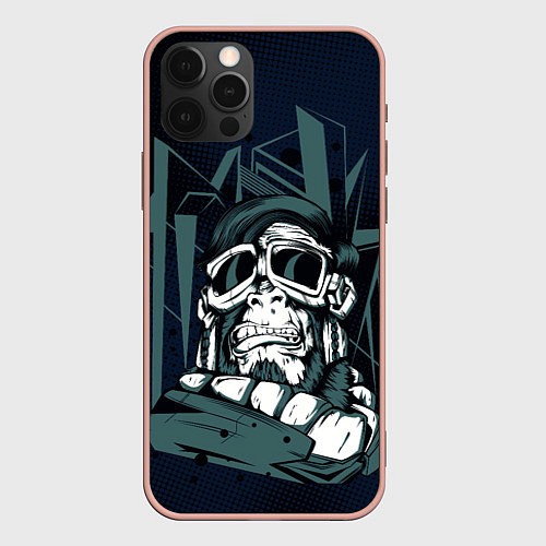 Чехол iPhone 12 Pro Max Страшная обезьяна -путешественник / 3D-Светло-розовый – фото 1