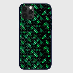 Чехол для iPhone 12 Pro Max Геометрический узор, зеленые фигуры на черном, цвет: 3D-черный
