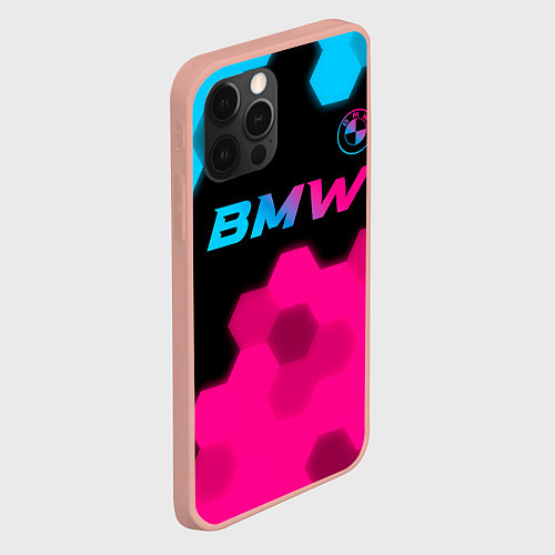 Чехол iPhone 12 Pro Max BMW - neon gradient: символ сверху / 3D-Светло-розовый – фото 2