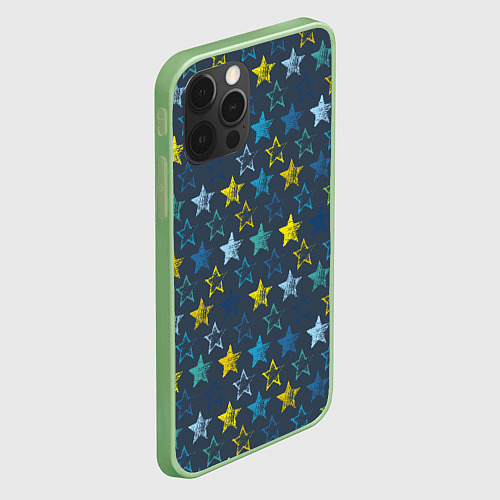 Чехол iPhone 12 Pro Max Парад звезд на синем фоне / 3D-Салатовый – фото 2