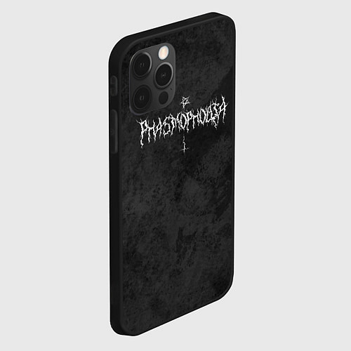 Чехол iPhone 12 Pro Max Phasmophobia пентаграмма и крест на сером фоне / 3D-Черный – фото 2