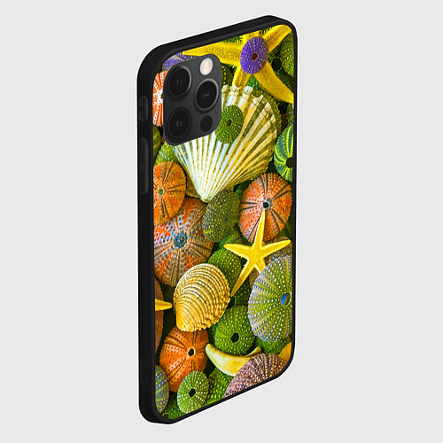 Чехол iPhone 12 Pro Max Композиция из морских звёзд и ракушек / 3D-Черный – фото 2