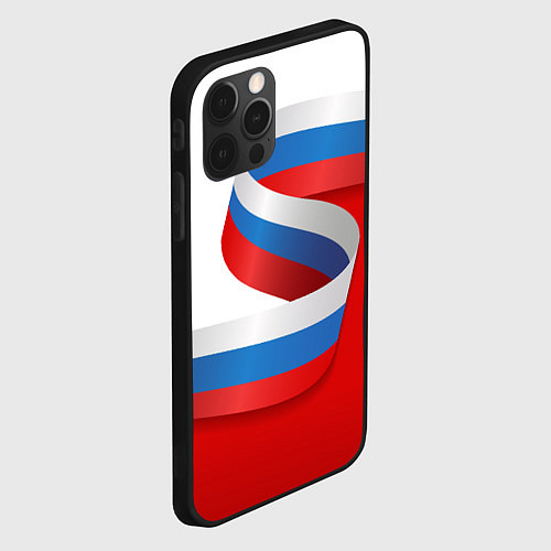 Чехол iPhone 12 Pro Max Лента триколор на красно-белом фоне / 3D-Черный – фото 2