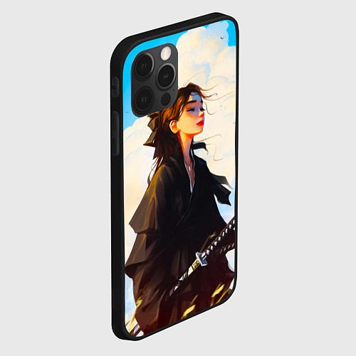 Чехол iPhone 12 Pro Max Девушка самурай и облака / 3D-Черный – фото 2