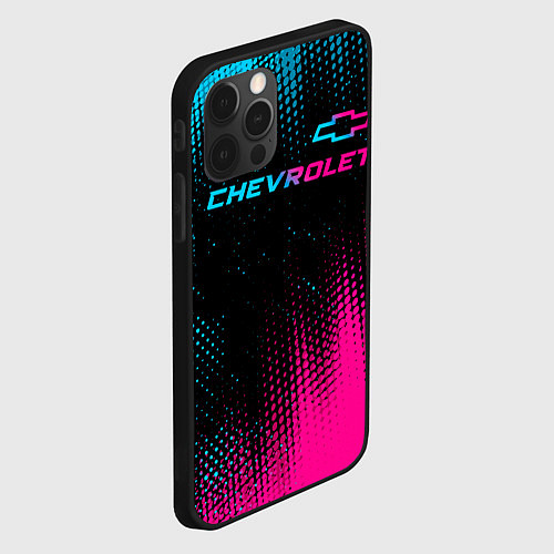 Чехол iPhone 12 Pro Max Chevrolet - neon gradient: символ сверху / 3D-Черный – фото 2