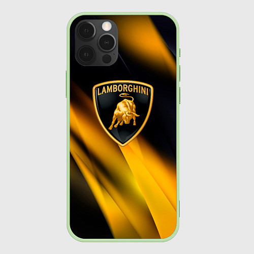 Чехол iPhone 12 Pro Max Lamborghini - Жёлто-чёрный абстракция / 3D-Салатовый – фото 1