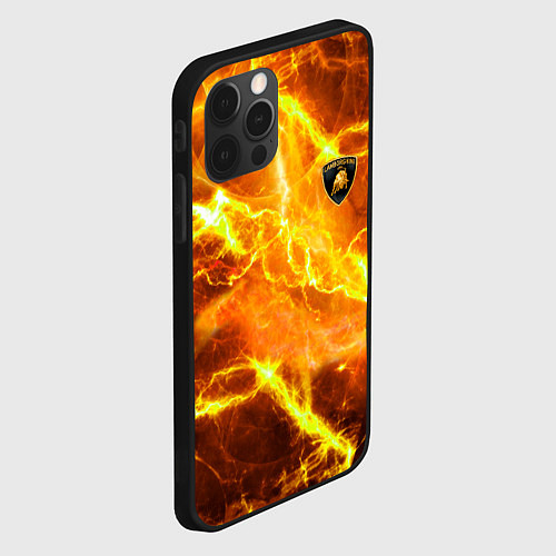 Чехол iPhone 12 Pro Max Lamborghini - яркие молнии / 3D-Черный – фото 2