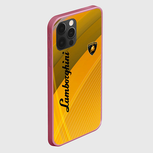 Чехол iPhone 12 Pro Max Lamborghini - абстракция / 3D-Малиновый – фото 2