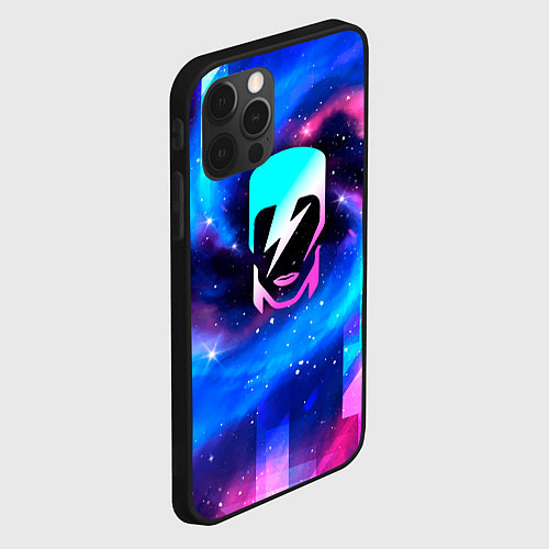 Чехол iPhone 12 Pro Max David Bowie неоновый космос / 3D-Черный – фото 2