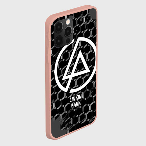 Чехол iPhone 12 Pro Max Linkin Park glitch на темном фоне / 3D-Светло-розовый – фото 2