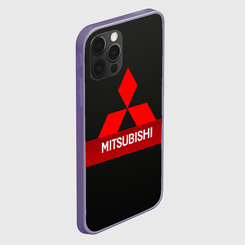 Чехол iPhone 12 Pro Max Mitsubishi - логотип - красная полоса / 3D-Серый – фото 2