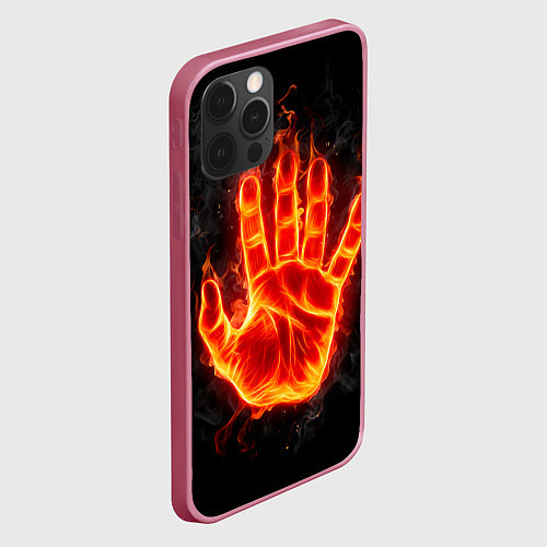Чехол iPhone 12 Pro Max Ладонь из огня / 3D-Малиновый – фото 2