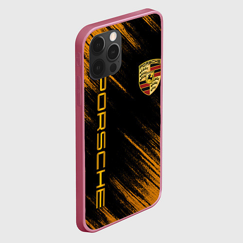 Чехол iPhone 12 Pro Max Порше - Оранжевые потертости / 3D-Малиновый – фото 2