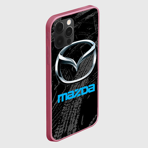 Чехол iPhone 12 Pro Max Mazda - следы шин / 3D-Малиновый – фото 2