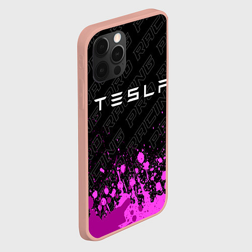 Чехол iPhone 12 Pro Max Tesla pro racing: символ сверху / 3D-Светло-розовый – фото 2