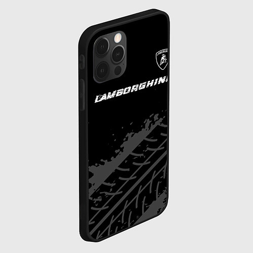 Чехол iPhone 12 Pro Max Lamborghini speed на темном фоне со следами шин: с / 3D-Черный – фото 2