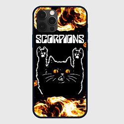 Чехол для iPhone 12 Pro Max Scorpions рок кот и огонь, цвет: 3D-черный