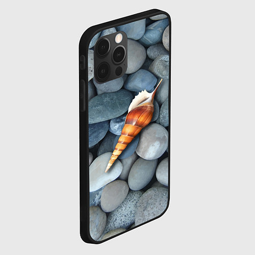 Чехол iPhone 12 Pro Max Одинокая ракушка среди морских камней / 3D-Черный – фото 2