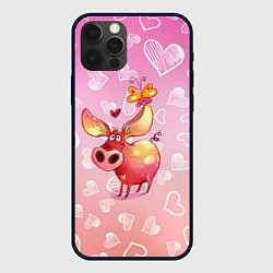 Чехол для iPhone 12 Pro Max Свинка с большими ушами и с бабочкой, цвет: 3D-черный