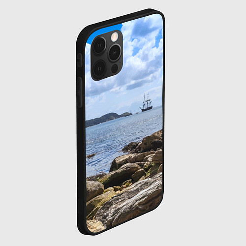 Чехол iPhone 12 Pro Max Парусник на горизонте океана / 3D-Черный – фото 2