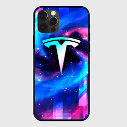 Чехол для iPhone 12 Pro Max Tesla неоновый космос, цвет: 3D-черный