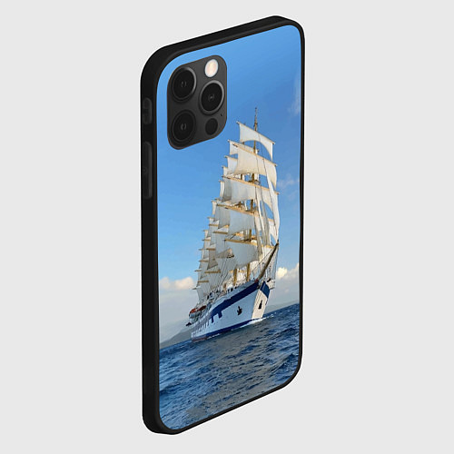 Чехол iPhone 12 Pro Max Парусник идёт на полных парусах / 3D-Черный – фото 2