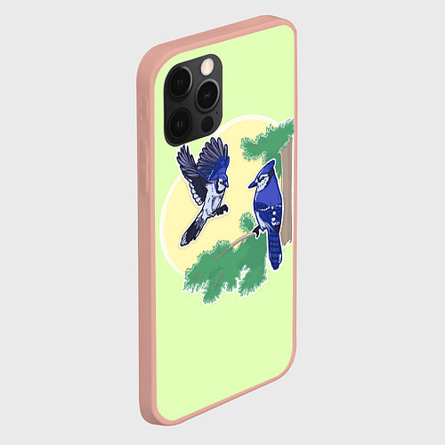 Чехол iPhone 12 Pro Max Необычная яркая синяя сойка / 3D-Светло-розовый – фото 2