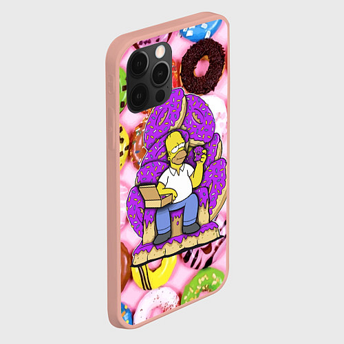 Чехол iPhone 12 Pro Max Гомер Симпсон в окружении пончиков / 3D-Светло-розовый – фото 2