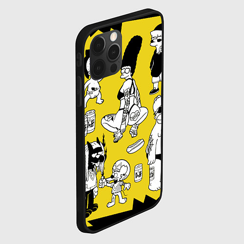Чехол iPhone 12 Pro Max Весёлая компашка мультфильма Симпсоны - полный рас / 3D-Черный – фото 2