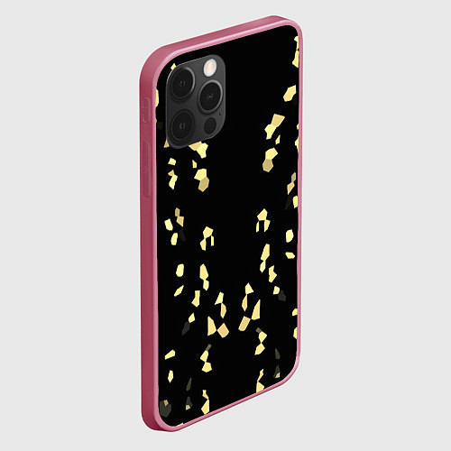 Чехол iPhone 12 Pro Max Абстрактный узор золото на черном / 3D-Малиновый – фото 2