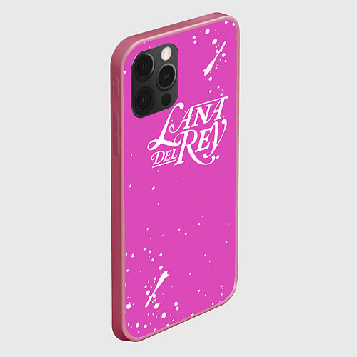 Чехол iPhone 12 Pro Max Lana Del Rey - на розовом фоне брызги / 3D-Малиновый – фото 2