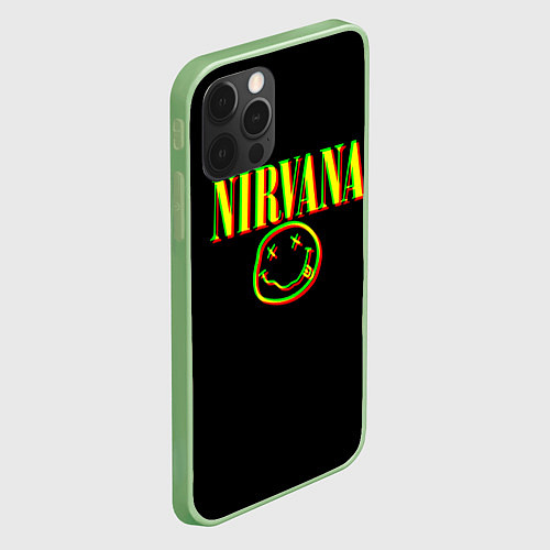 Чехол iPhone 12 Pro Max Nirvana logo glitch / 3D-Салатовый – фото 2