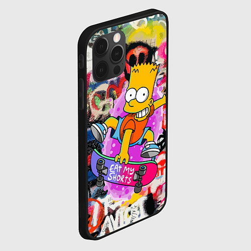 Чехол iPhone 12 Pro Max Скейтбордист Барт Симпсон на фоне стены с граффити / 3D-Черный – фото 2