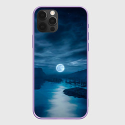 Чехол для iPhone 12 Pro Max Пейзаж озера, берега и луны - Dear Esther, цвет: 3D-сиреневый