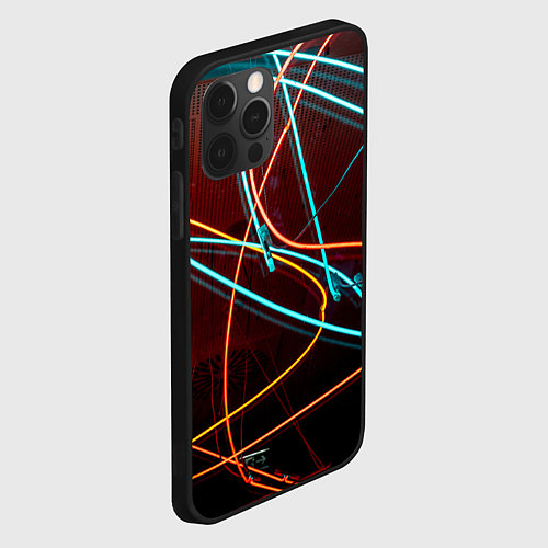 Чехол iPhone 12 Pro Max Неоновые лучи на тёмной поверхности / 3D-Черный – фото 2