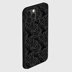 Чехол для iPhone 12 Pro Max Белые контуры тропических листьев на черном, цвет: 3D-черный — фото 2