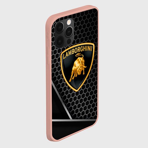 Чехол iPhone 12 Pro Max Lamborghini Соты карбон / 3D-Светло-розовый – фото 2